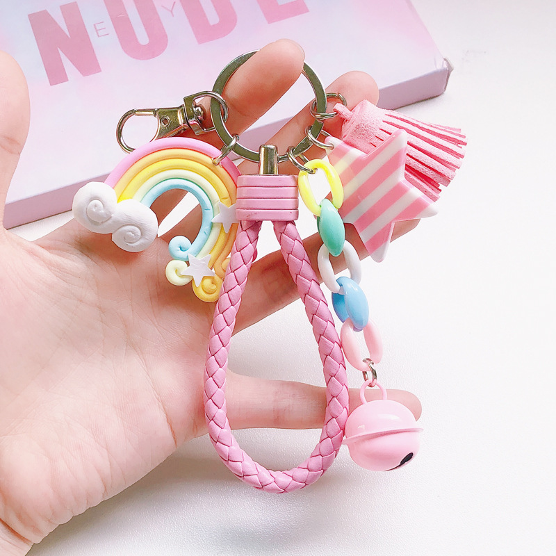 Car Accessories Wholesale - พวงกุญแจซิลิโคนสําหรับผู้หญิงน่ารัก SHELL Rainbow พวงกุญแจ Charms สีสัน
