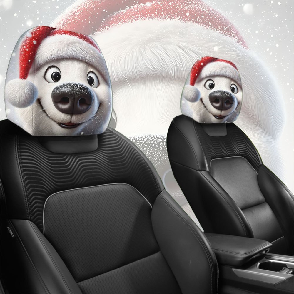 Car Accessories Xmas - หมวกคริสต์มาส 2 ชิ้น, ผ้าคลุมพนักพิงศีรษะรูปสุนัขน่ารัก, ชุดหมวกคริสต์มาสลายหิมะ, อุปกรณ์เสริมรุ่นลิมิเต็ดอิดิชั่นสำหรับฤดูหนาว